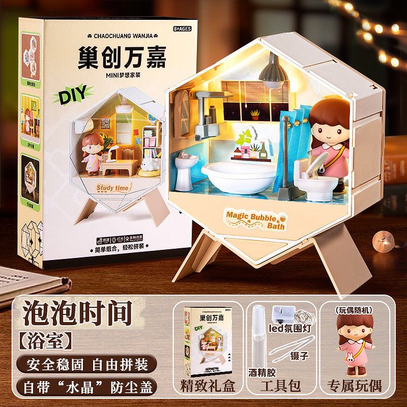 Diy miniature house scene handmade ornament art house mini boy girl assembly toy birthday gift