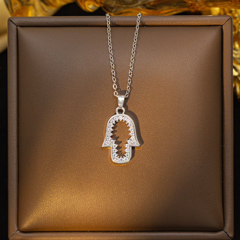 European and american cross-border titanium steel weight hand-set diamond necklace hot style color zircon pendant high-end personalized clavicle chain jewelry