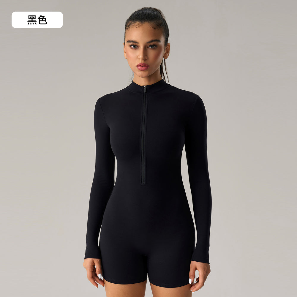 European and american zipper long sleeve bodysuit fitness activewear sexy tight peach butt yoga suit women dlt003