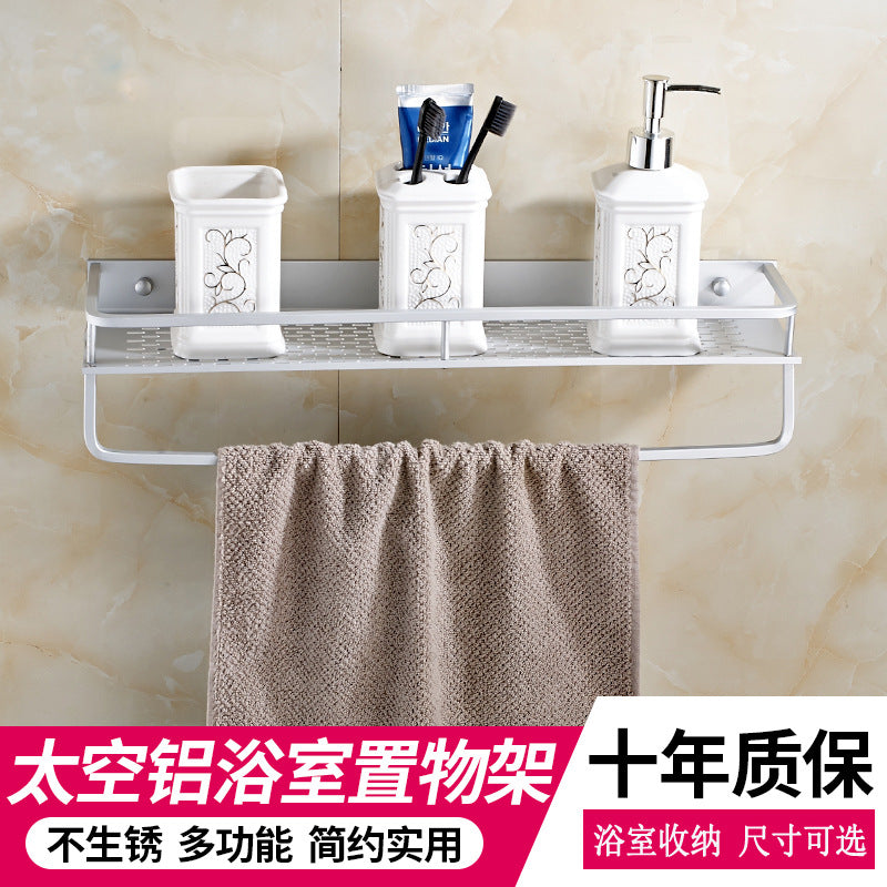 Silver Space Aluminum Bathroom Mirror Front Shelf Cosmetics Tray Wash Desk Toilet Storage with Towel Bar