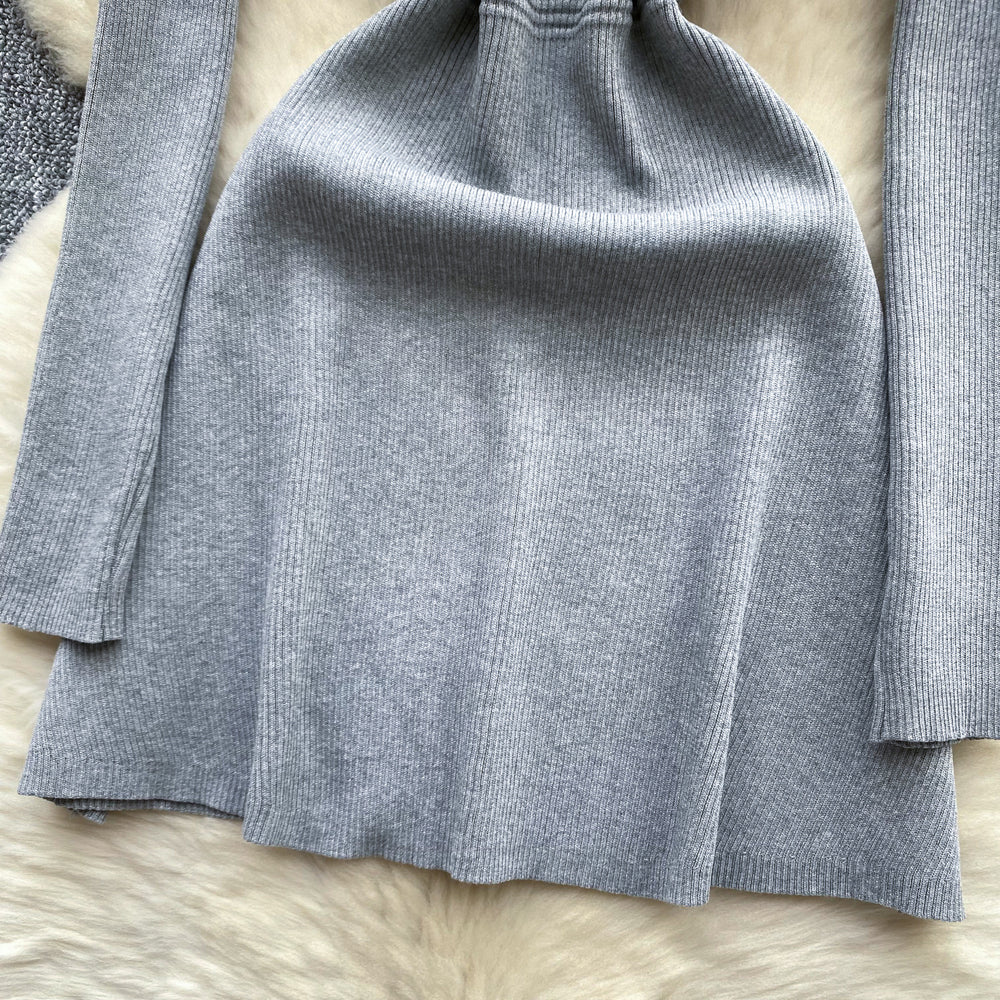 Luxury chic knit dress for women - autumn/winter, slimming waist design, unique and stylish, mature and elegant midi dress