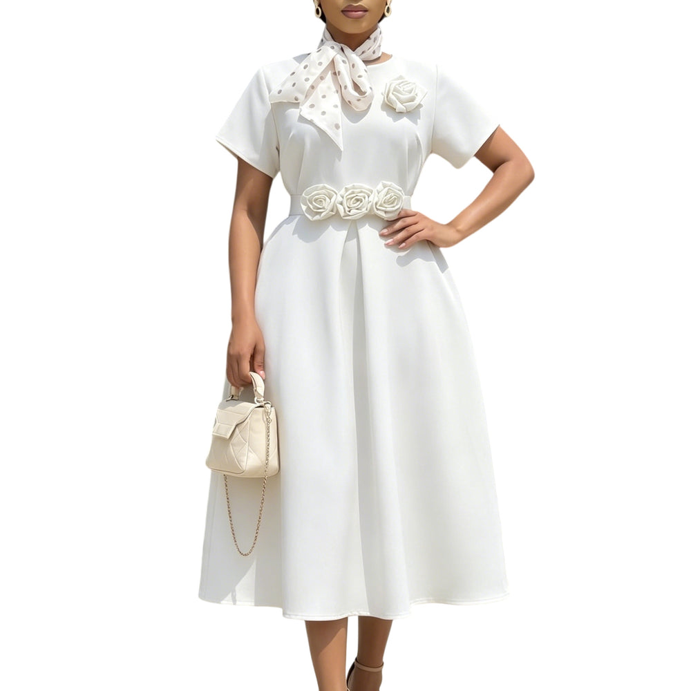 D627 women's foreign trade  summer new round neck short sleeve 3d floral large skirt elegant african dress