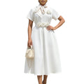 D627 women's foreign trade  summer new round neck short sleeve 3d floral large skirt elegant african dress