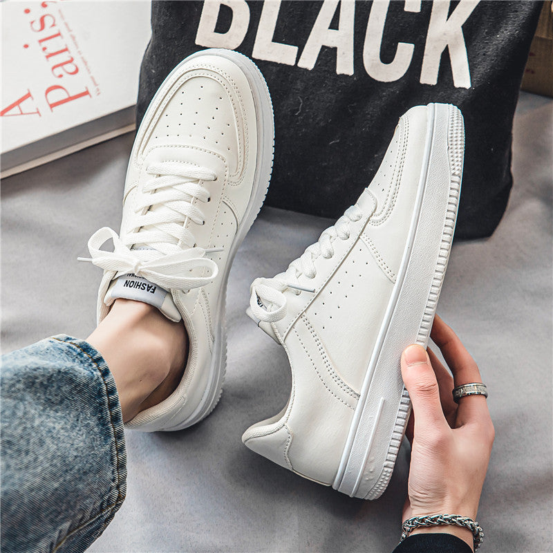 Men's spring 2025 new casual leather shoes, men's white flat shoes, youth versatile winter sports white shoes