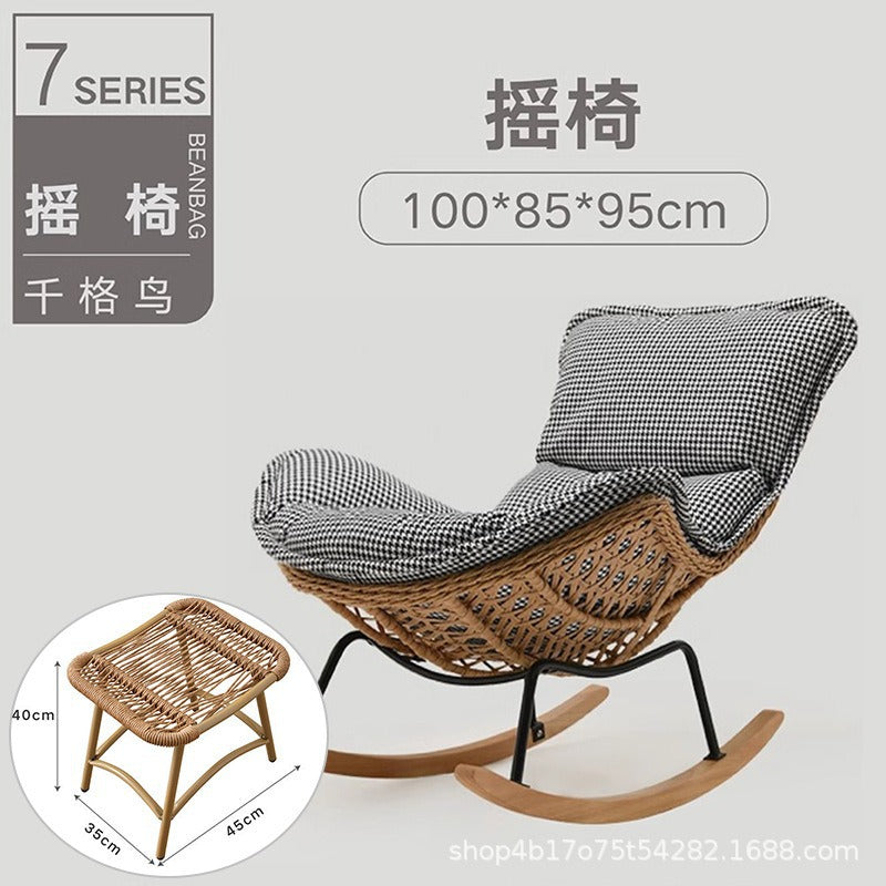 Rocking chair recliner - adult size, sleepable, single seater, rattan woven, balcony lounger, bedroom leisure, home use lazy sofa