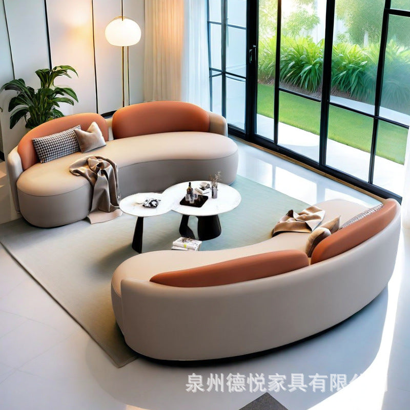 Commercial curved leather sofa office reception coffee table hotel sales center beauty salon reception negotiation table and chair set