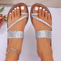 European and american style summer minimalist woven strap plus size flat thong sandals women's lightweight beach slippers wholesale