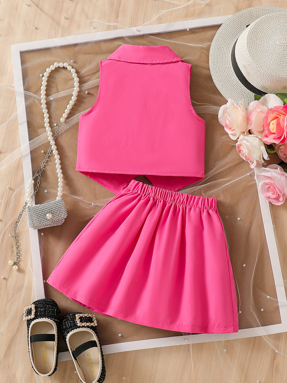 hot-selling  export fashion two-piece set: sweet & cool vest with bow and a-line skirt