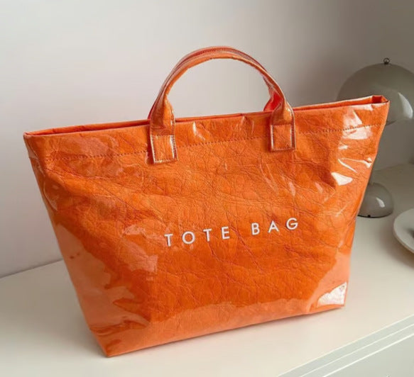 Customized washed composite DuPont paper bag Customized kraft paper tote bag Textured waterproof handbag Environmental protection bag tide