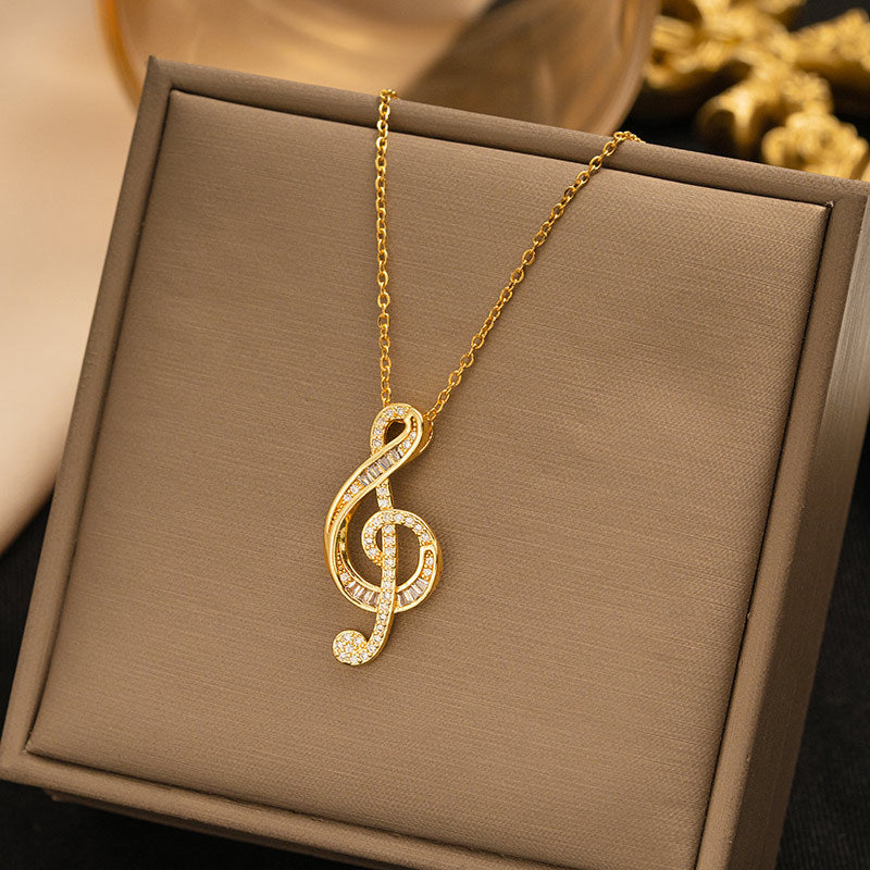 Copper inlaid zirconium four-leaf clover necklace for women, titanium steel real gold plating popularinsfashion flower exquisite sweater chain jewelry