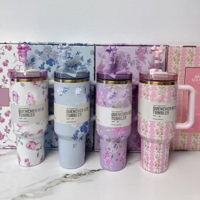 New arrivalstanley blooming ice cup 304 stainless steel vacuum thermos cup with handle portable straw cup