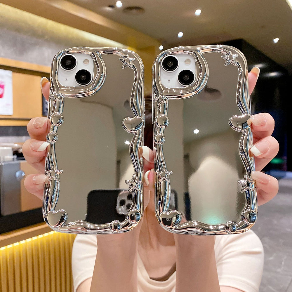 Suitable for apple 16 stereo mirror mobile phone case iphone11 creative korean style electroplated soft case xr wave protective cover