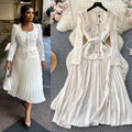 French chic dress - premium quality, heavily beaded, metal buckle, square neck, lace trim, pleated fairy dress