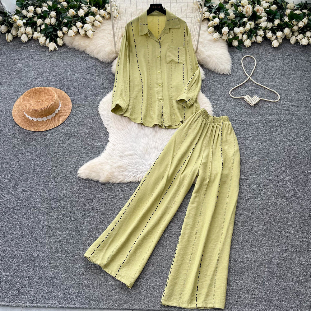 Lazy style pink cardigan wide-leg pants two-piece set female autum lazy feeling work clothingeasiest for matchfashionableelegantsuit