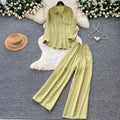 Lazy style pink cardigan wide-leg pants two-piece set female autum lazy feeling work clothingeasiest for matchfashionableelegantsuit