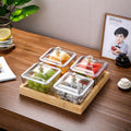 With lid [acrylic 4-compartment transparent hammered texture] + bamboo tray