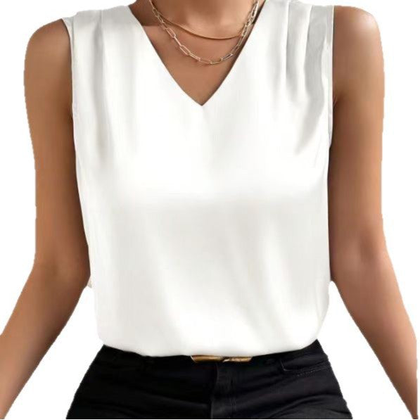 fashion cross-border women's satin satin suit sleeveless elegant commuter vest bottomtops