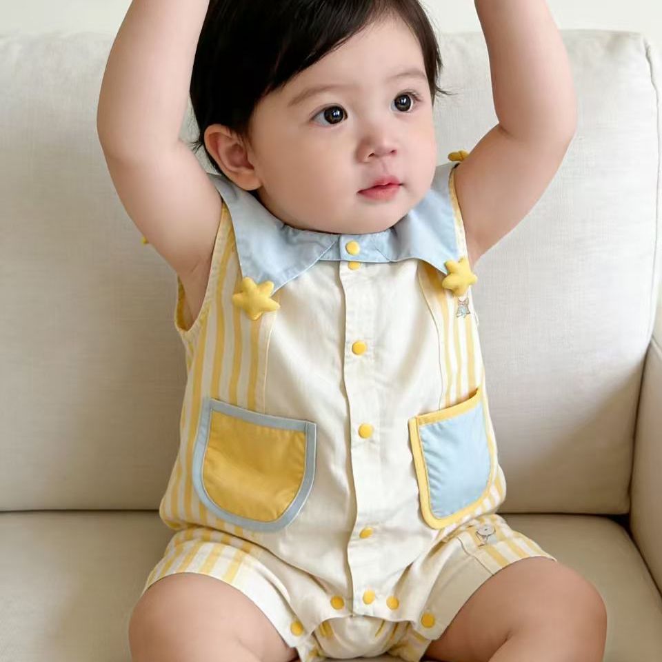 Summer lightweight newborn baby clothes - cute cartoon sleeveless romper for boys and girls, perfect for first birthday celebrations