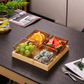 【acrylic 4-compartment tea brown hammered texture】+ bamboo tray