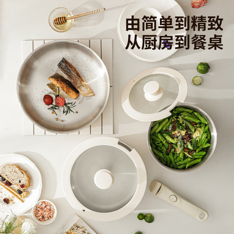 Complete set of household pots with lids, food supplement pots, milk pots, uncoated frying pans, non-stick pan sets, detachable handles, stacking pots