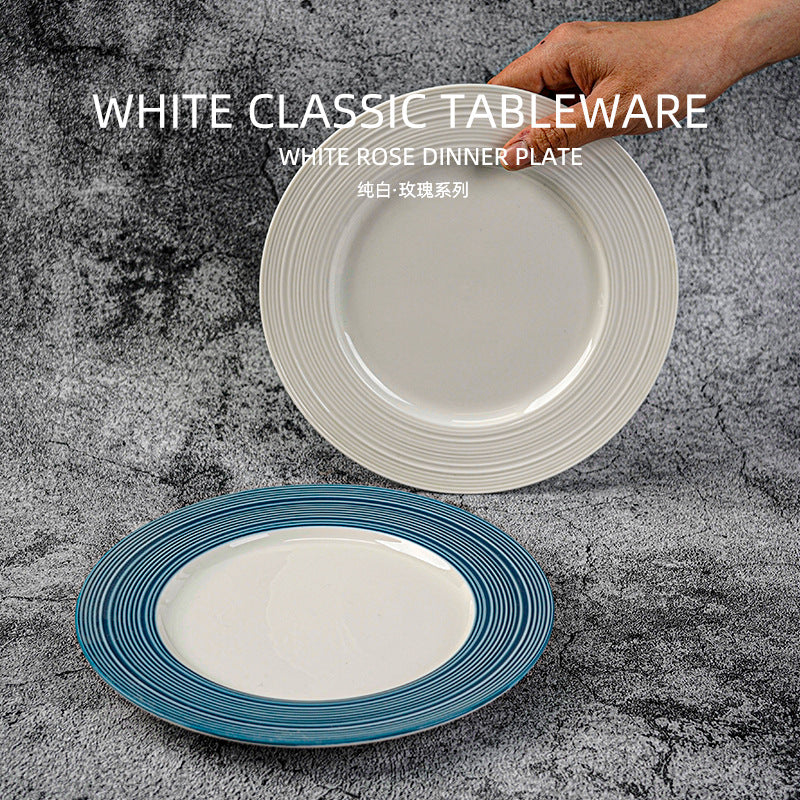Nordic creative ribbed western dinner plate steak plate home decor high-value ins ceramic shallow plate artistic business plate