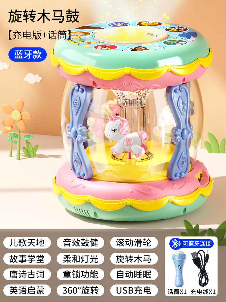 Infant and toddler carousel hand drum, baby early education educational light music drum toy, kids wholesale gift