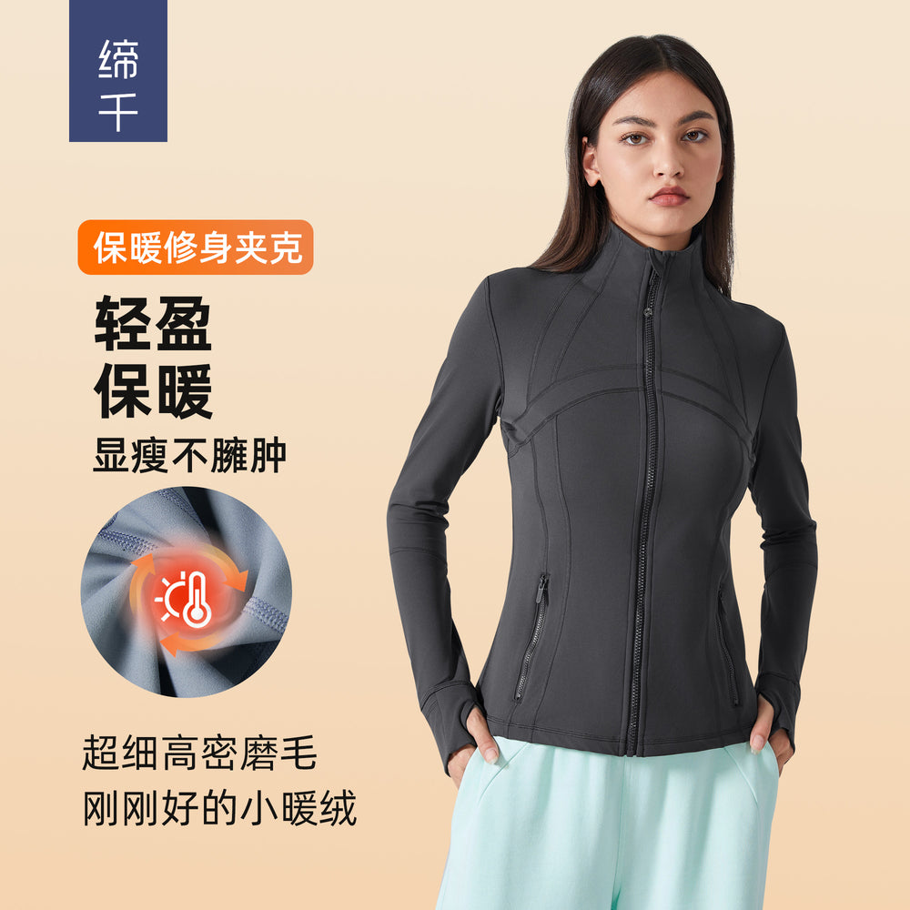 Fall and winternew arrival thin velvet yoga wear topsoutwear women's waist slimming look running heattechlong sleeves fitness wear daw178
