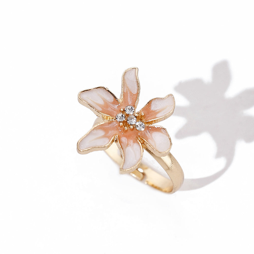 Fashion cross-border ins oil drop flower ring fashioneasiest for matchniche stylesense of design pearlescent opening adjustable hand jewelry