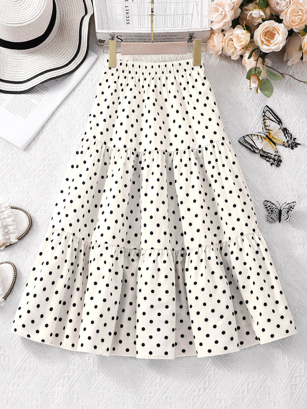 Girls' midi skirt, floral print flowy skirt