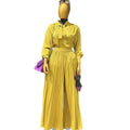 European and american cross-border women's fashion:  spring new collection - stylish tie-waist long sleeve blouse and high-waisted pleated wide-leg pants set