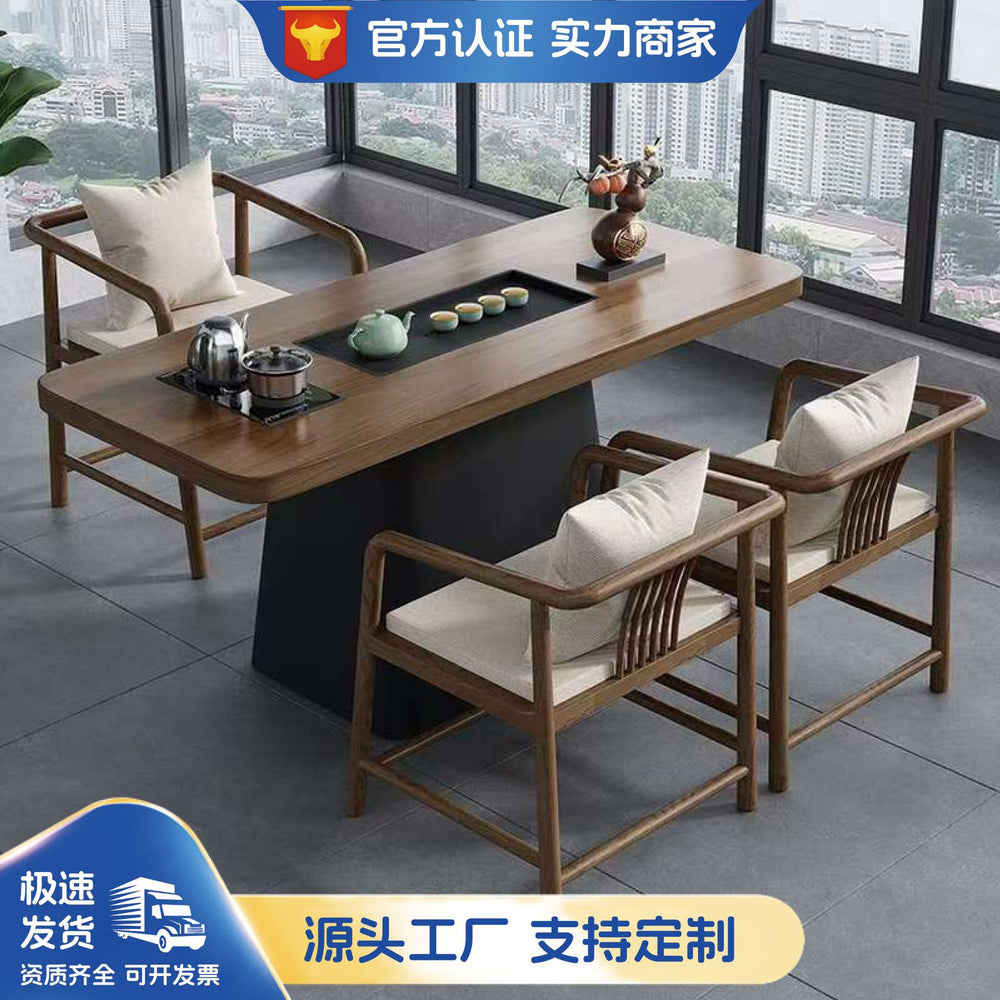 Modern minimalist small apartment balcony solid wood tea table and chair set with integrated tea tray and kettle - 2024 new arrival