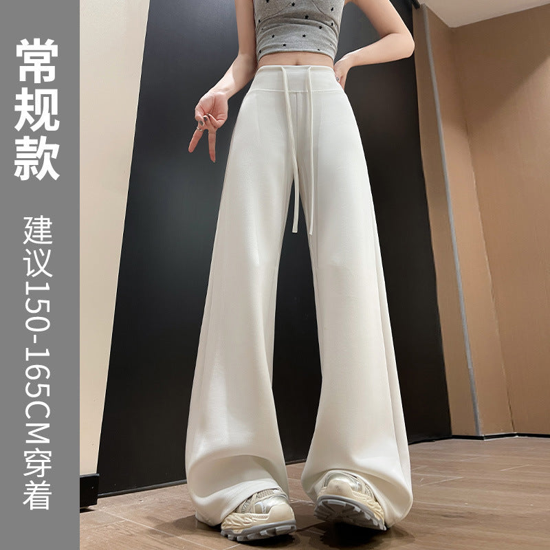 Navy blue wide-leg pants for women - autumn collection, lightweight high-waisted, drapey, slimming, loose fit, straight leg, casual sweatpants/sports pants (suitable for summer)