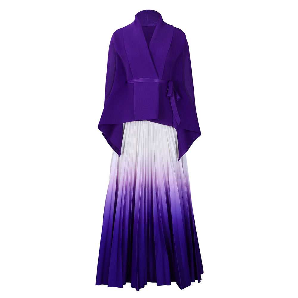C8610 african plus size women's spring new fashion tie-up batwing sleeve top and gradient color midi skirt two-piece set