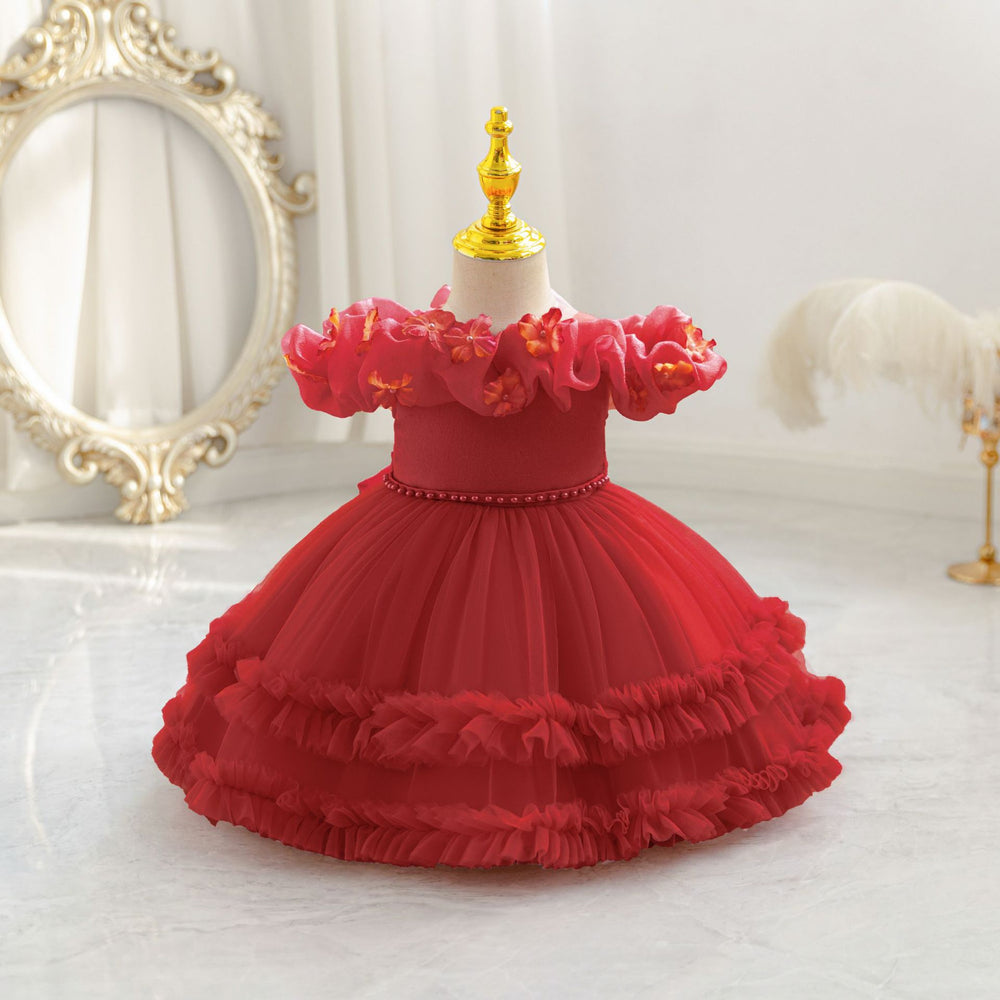 Ready-to-ship new floral cake princess dress - baby girl's first birthday party gown