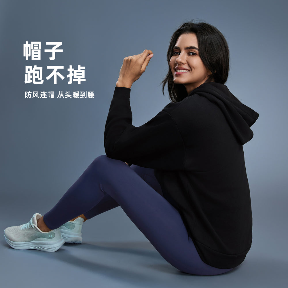 Fall and winternew arrivalfleece-lined hooded sweatshirt women's windproof heattechlooseslimming lookcasual zipper cardiganoutweard25155
