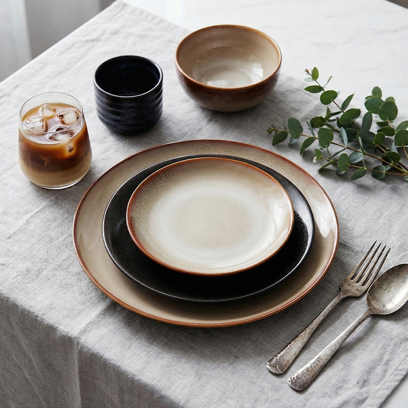 Retro high-looking ceramic stylish dessert plate shallow plate restaurant hotel cooking plate steak western food plate snack plate