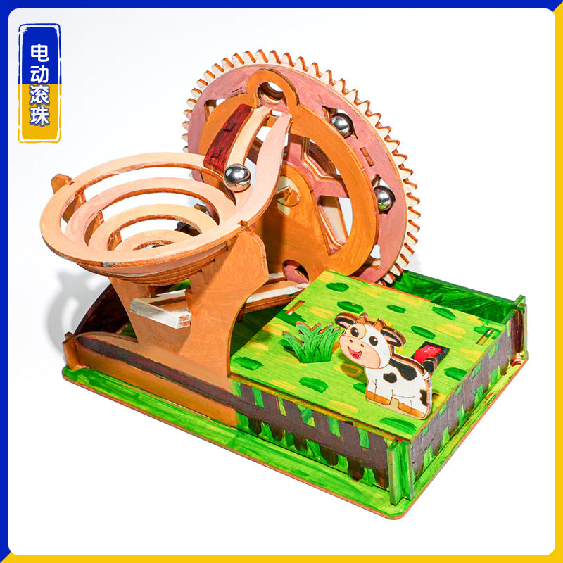 Electric ball slide, children's handmade DIY technology small production small invention, student puzzle wooden assembly teaching aids