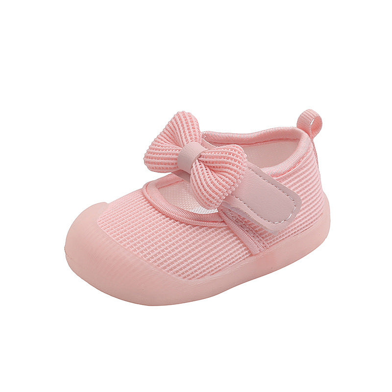 Baby girl's first walking shoes, spring and autumn style, breathable infant shoes with breathable mesh upper, 0-1-2 years old, fresh and cute princess shoes