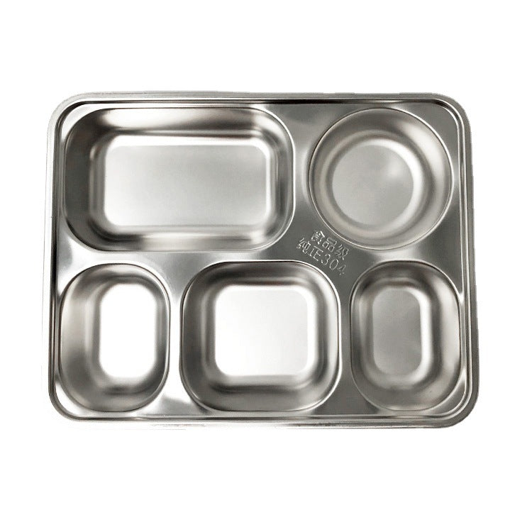 304 stainless steel fast food tray student canteen with cover five-compartment rice tray kindergarten compartment chinese style dinner plate serving plate