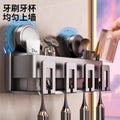 Suction cup toothbrush holder - no drilling required, toothbrush & mouthwash cup organizer, toothpaste dispenser, wall-mounted bathroom storage rack