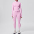 seamless pure color tight high elastic breathable zipper nine-point sports suit running fitness yoga suit two-piece set