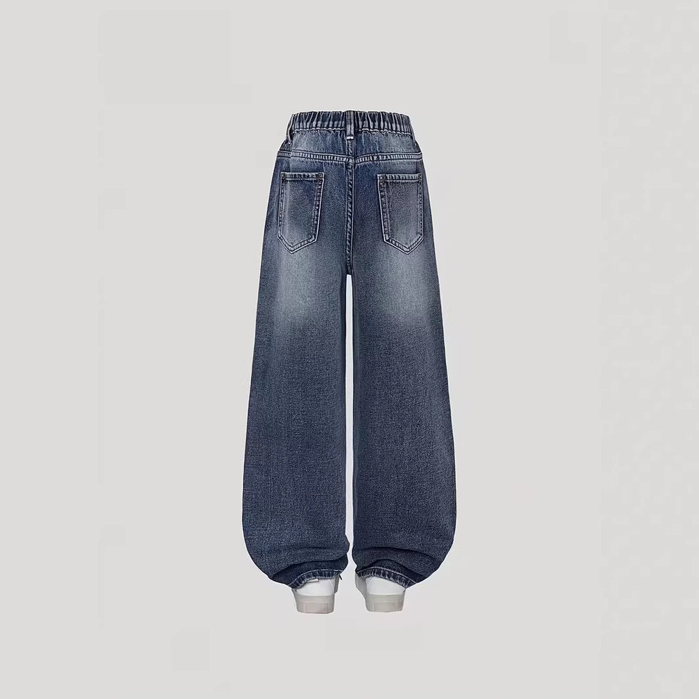 girls' denim jeans: new loose-fit casual straight-leg pants