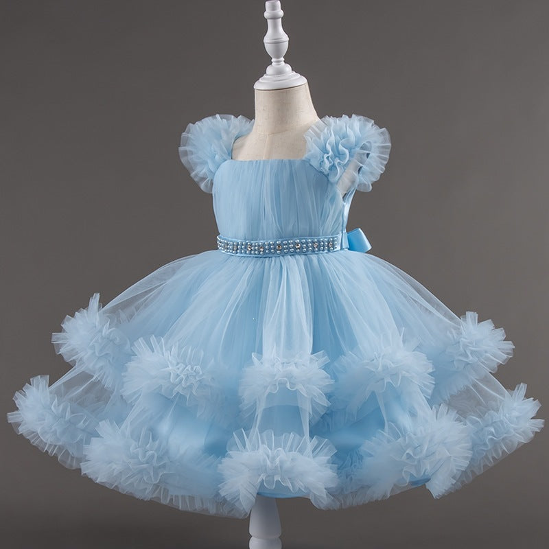 Performance catwalk girls birthday princess dress puffy skirt women's stage kids baby performance costume one year old dress model