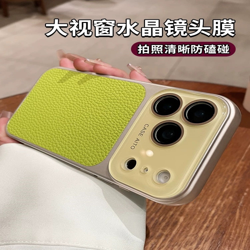 Suitable for iphone17pro lens large window lychee leather pattern mobile phone case apple 15 business case lychee pattern