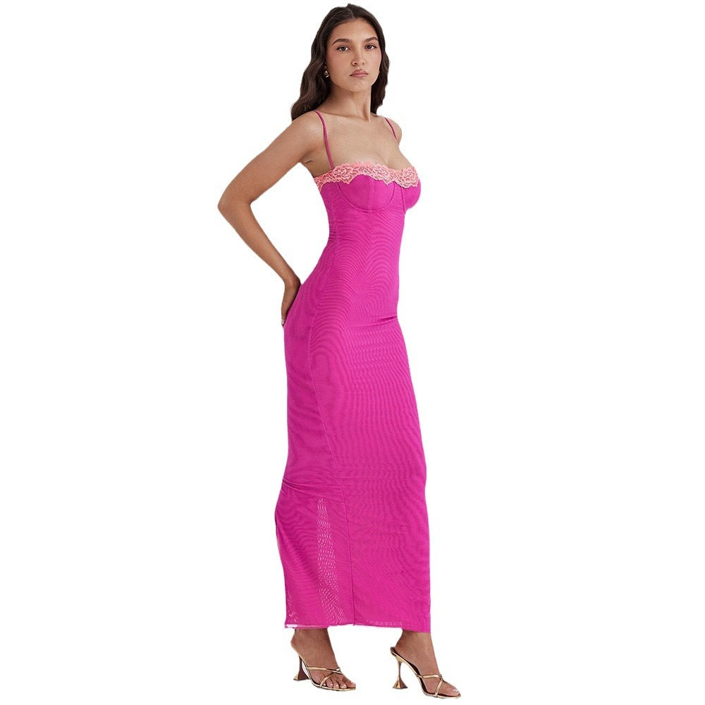 European and american style women's summer  new lace trim dress, bandeau cami dress, sexy midi dress for women