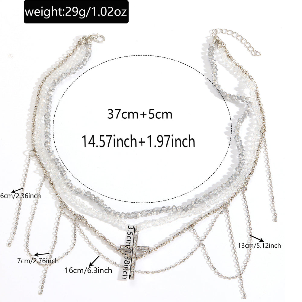 hot-selling tassel diamond-encrusted cross pendant necklace for women, niche hip-hop design, multi-layered wrapped collarbone chain