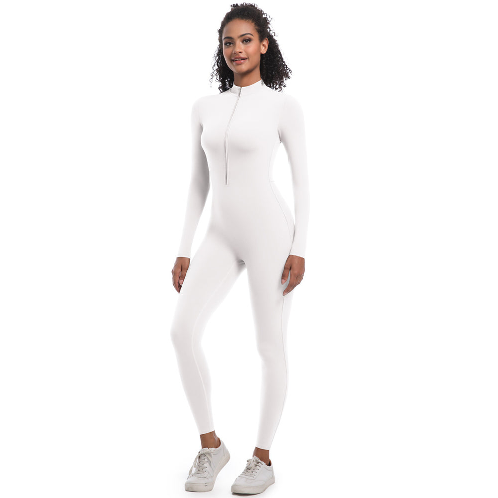 European and american style zipper nude feel long sleeve bodysuit yoga outfit - quick dry, compression, high-intensity running fitness activewear for women