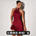 Aliexpress hot-selling women's new blue foreign trade dress - sexy, spicy girl satin skirt - high-end clothing