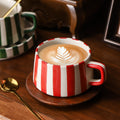 Instagram-worthy creative ceramic coffee mug set - premium striped design, perfect for office afternoon tea, exquisite latte art, and a thoughtful gift. includes mug and saucer