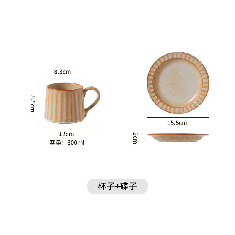 Vintage personalized ceramic striped afternoon tea milk coffee cup hand-painted stoneware mug italian nostalgic style cup and saucer set